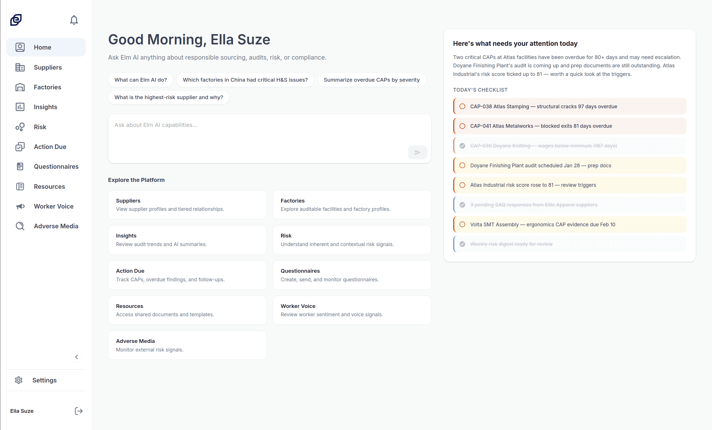 Elm AI supplier operations platform